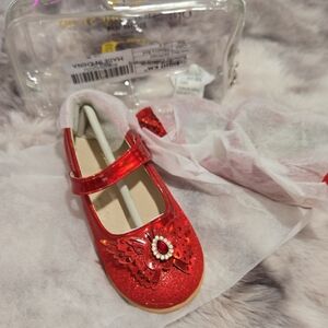 Eight KM Red Kids Dress Shoes with Butterfly Accent